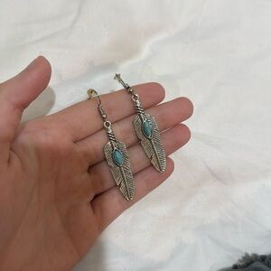 western earrings faux turquoise feather
